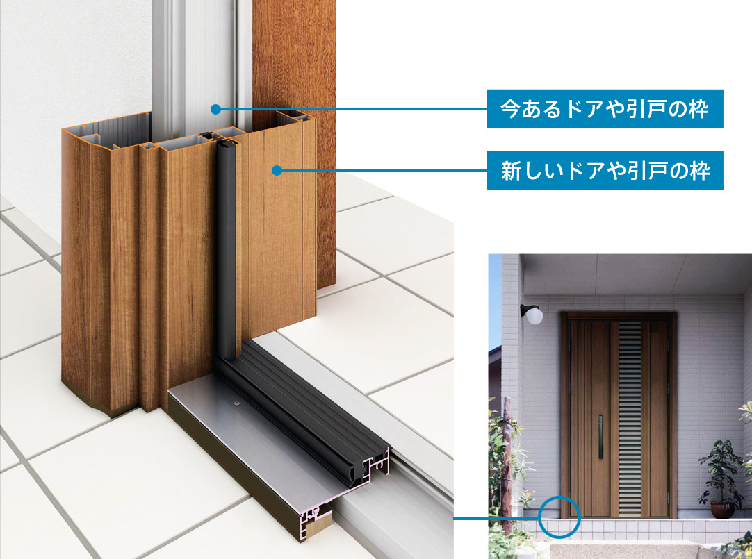 YKKAP玄関 リフォーム玄関ドア ドアリモ　 アウトセット玄関片引込み戸　袖無し　アルミ色　Ｃ０8型 - 2